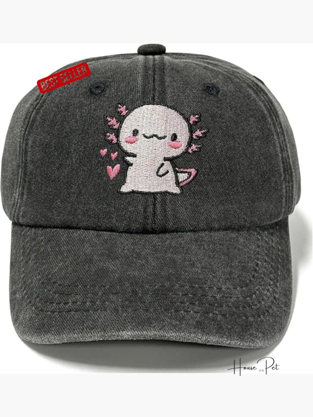 Kids Adjustable Embroidered Axolotl Baseball Cap Cotton Twill